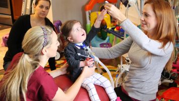 Zoey Jones, 3, works with therapists at her home in Nashville. Zoey is no longer a candidate for a heart lung transplant after doctors at Nationwide Children`s Hospital found a way to help restore normal blood flow to her lungs and follow-up surgery on her heart.