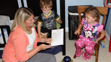 Mary Dumek reads a bedtime story to her two young children. A new study from The Ohio State University College of Public Health shows that preschoolers who go to bed at 9 pm or later are twice as likely to be obese as teenagers, compared to those who go to bed at 8 pm or earlier.