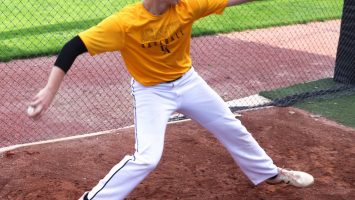 Ethan Hammerberg throws off a mound during practice. Hammerberg was part of a new study at The Ohio State University Wexner Medical Center that researched arm pain and overuse injuries in high school baseball pitchers.