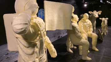 The Ohio State Fair’s annual butter display, sponsored by the American Dairy Association Mideast, pays tribute to the 50th anniversary of the Apollo 11 moon landing.